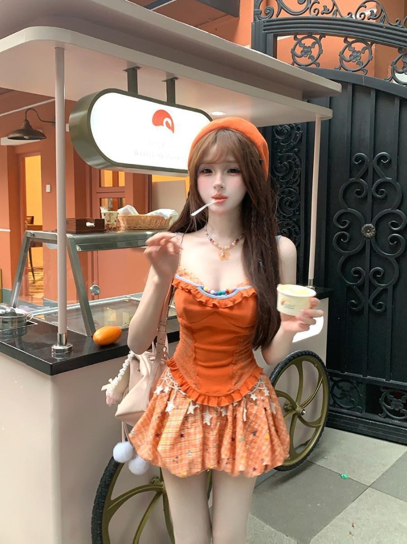Summer New Orange Dopamine Swe - Cami Top Lace 评论和价格